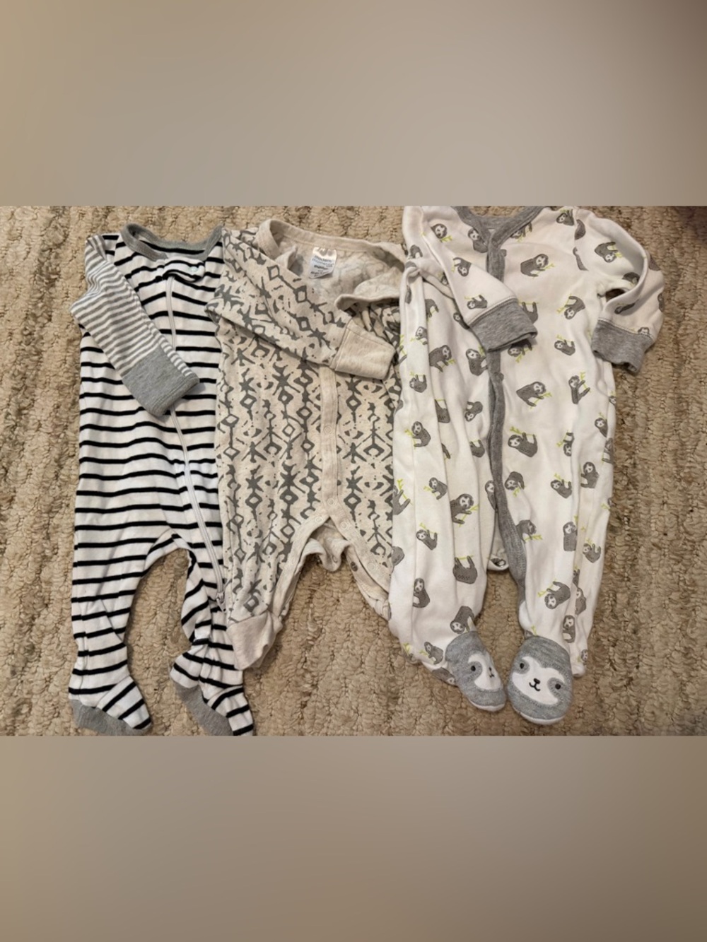 Kids Beige & Gray Patterned One-Piece Sleepers
